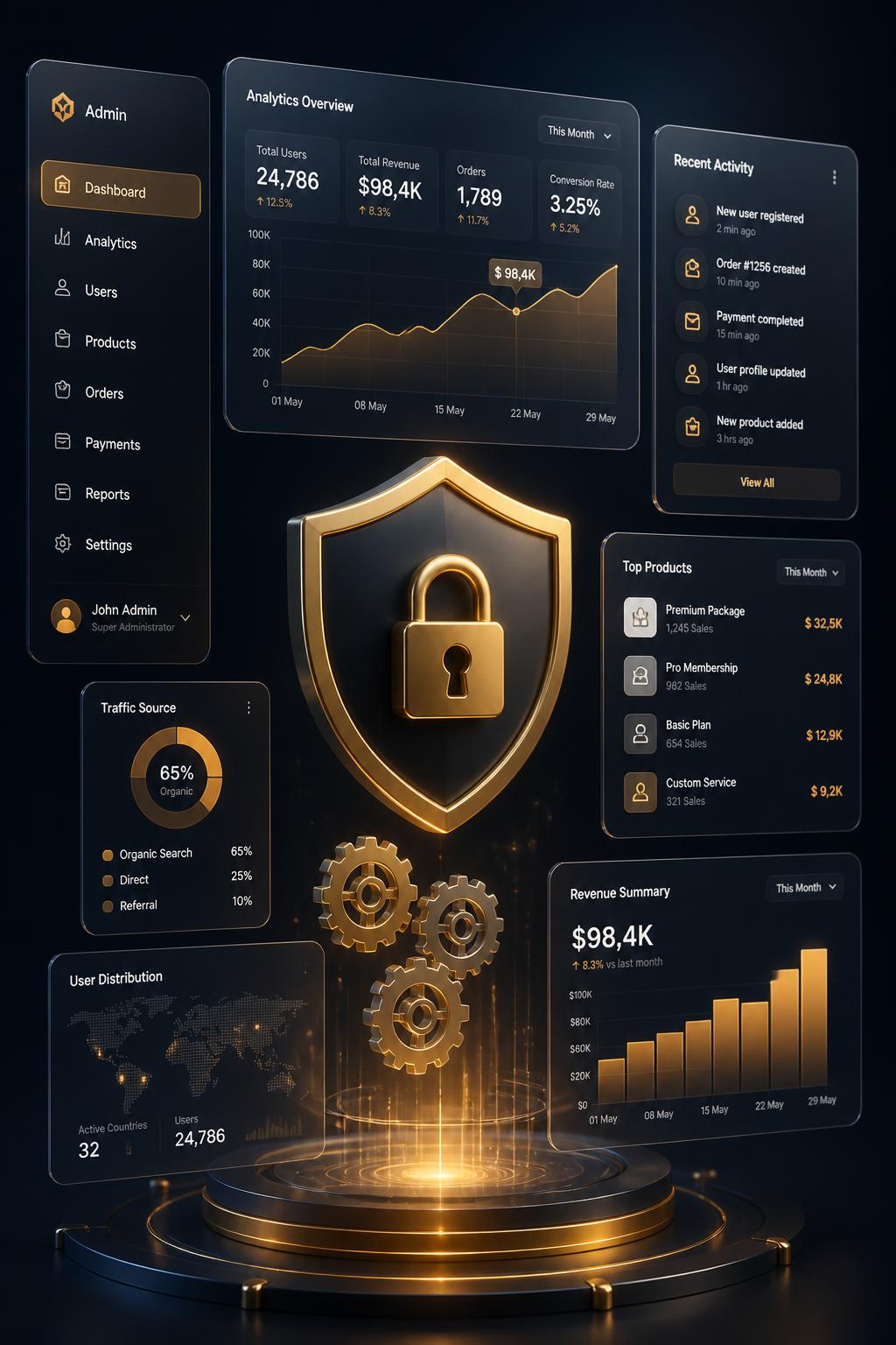 Ilustrasi 3D dashboard admin