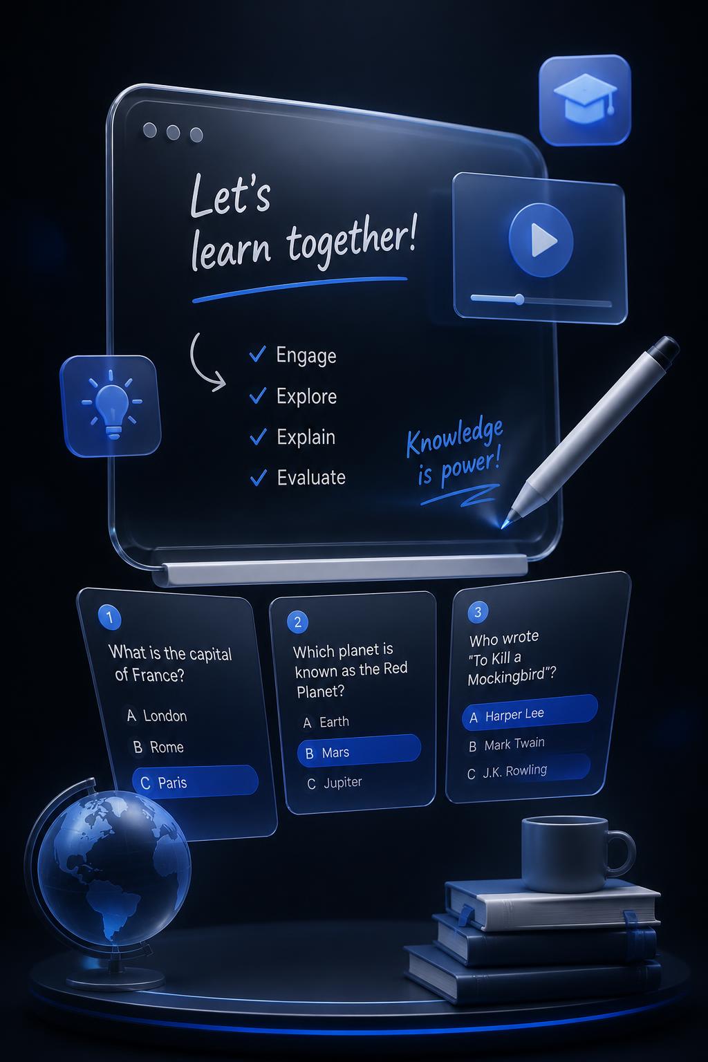 Ilustrasi 3D pengajar menyusun soal